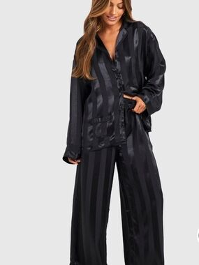 Satin Stripe Black Women's Pajama Set